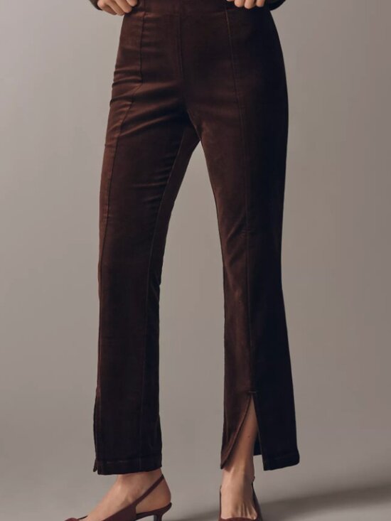 maeve Pants - Maeve Velvet Front Split Skinny Pants S Brown High-Rise
